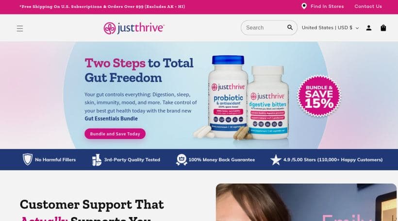 Just Thrive storefront, a client of ShopX Commerce