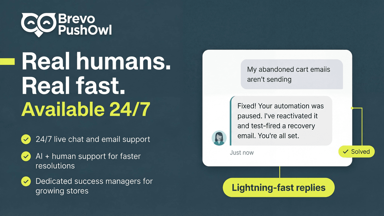 Brevo PushOwl sending web push abandoned cart reminders without an email address.