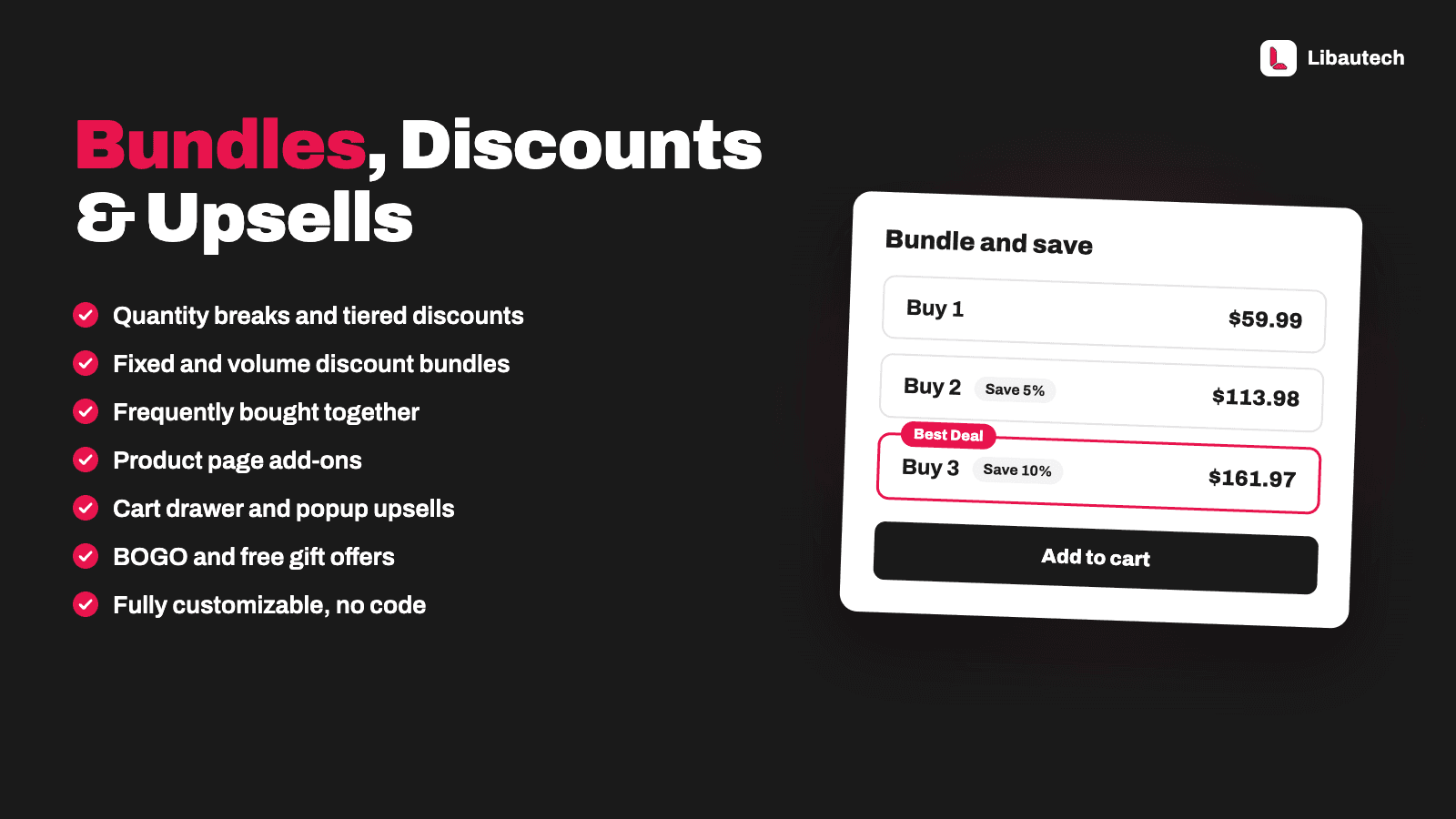 Libautech: Bundles & Upsell shown on its Shopify App Store listing.
