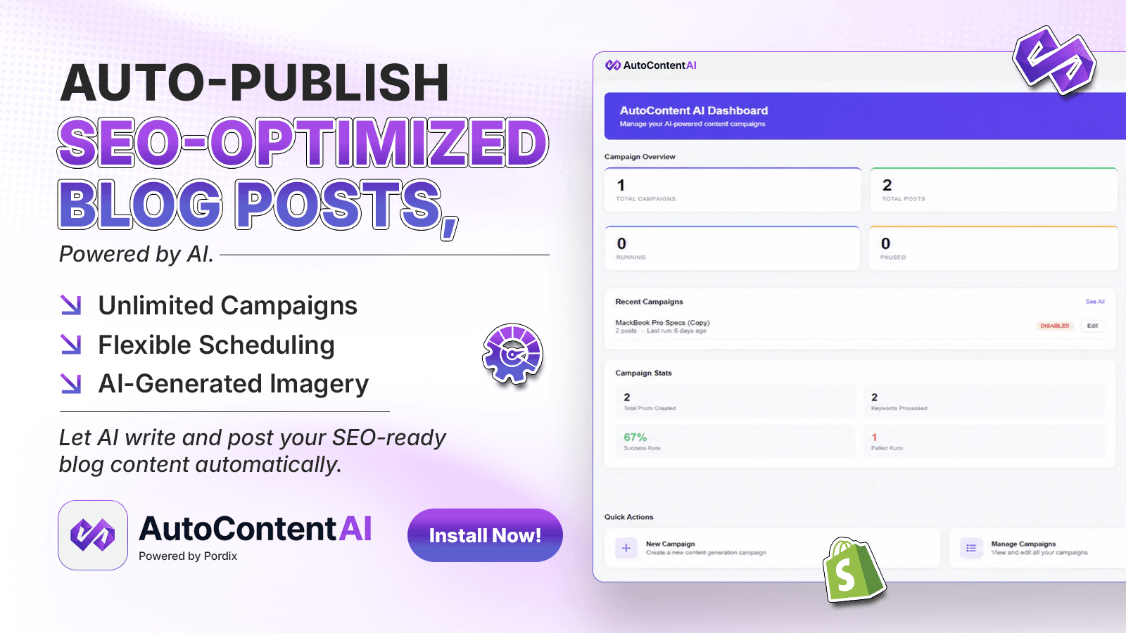 AutoContent AI shown on its Shopify App Store listing.