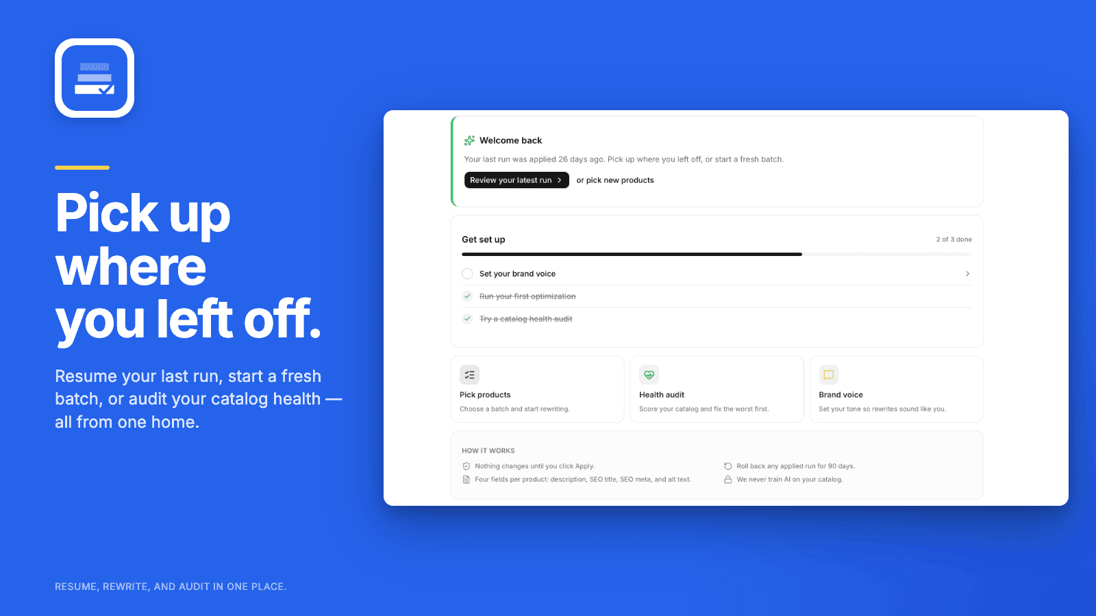 Bulk AI Product Descriptions shown on its Shopify App Store listing.