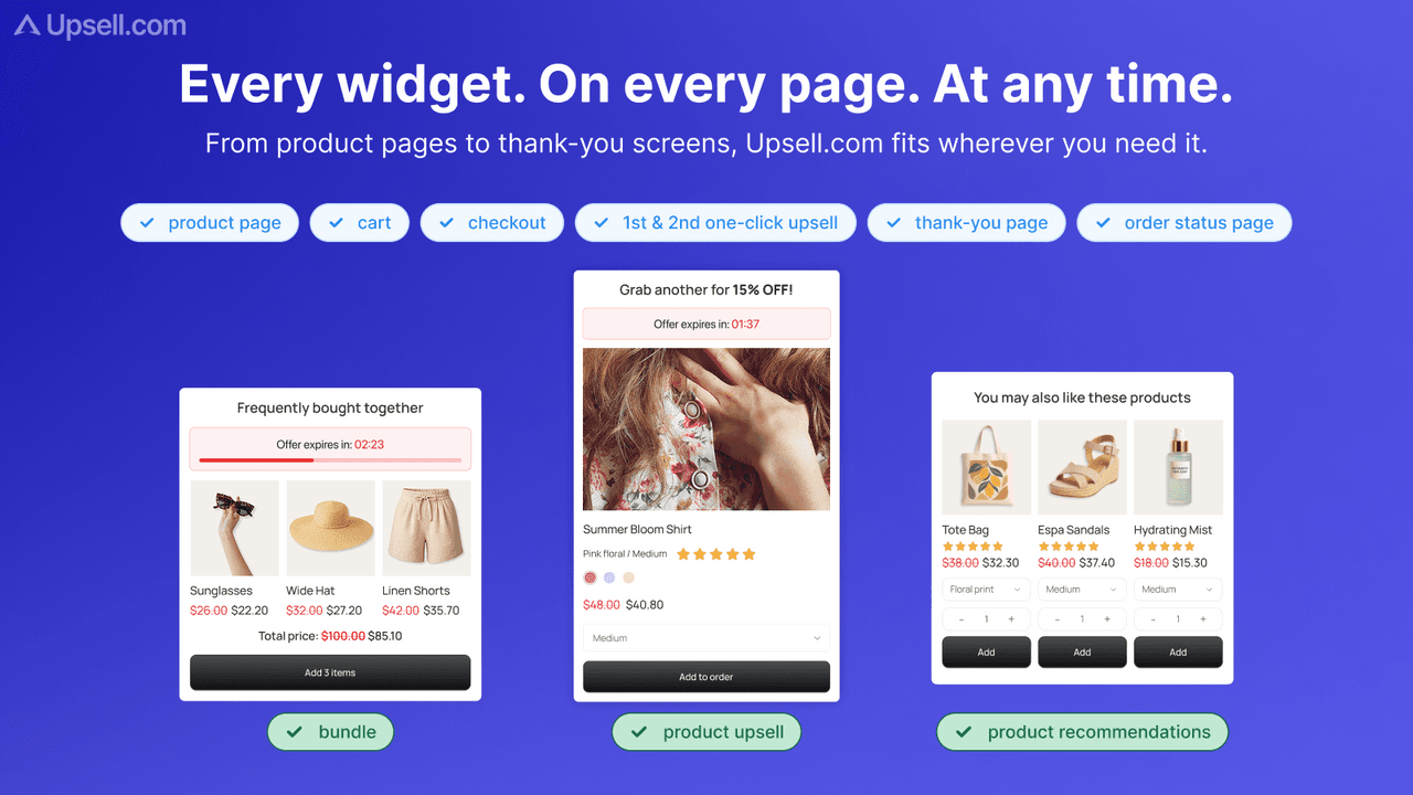 Upsell.com (formerly ReConvert) one-click upsell and cross-sell thank-you page builder.
