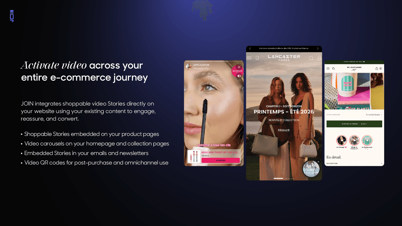 JOIN showing shoppable video and UGC on a storefront.