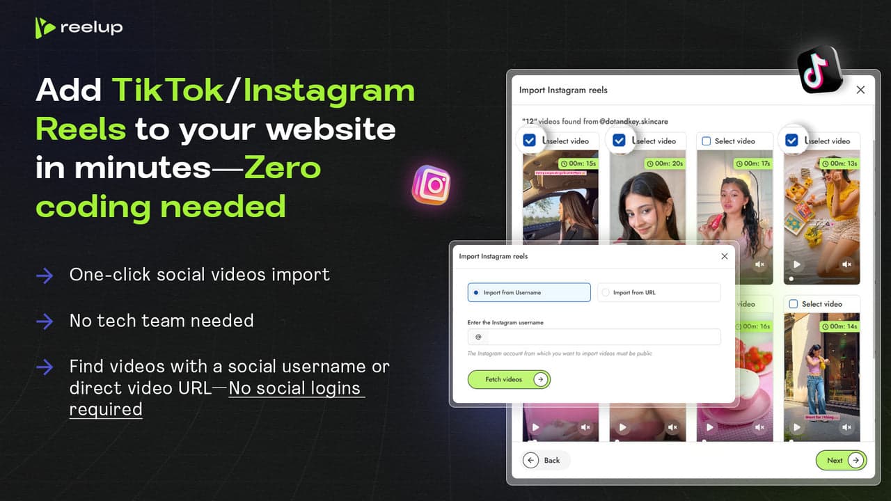 ReelUp turning TikTok and Instagram reels into on-site shoppable video.