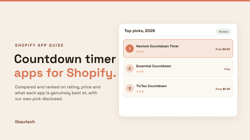 Ranked top Shopify countdown timer apps for 2026 with ratings and prices.