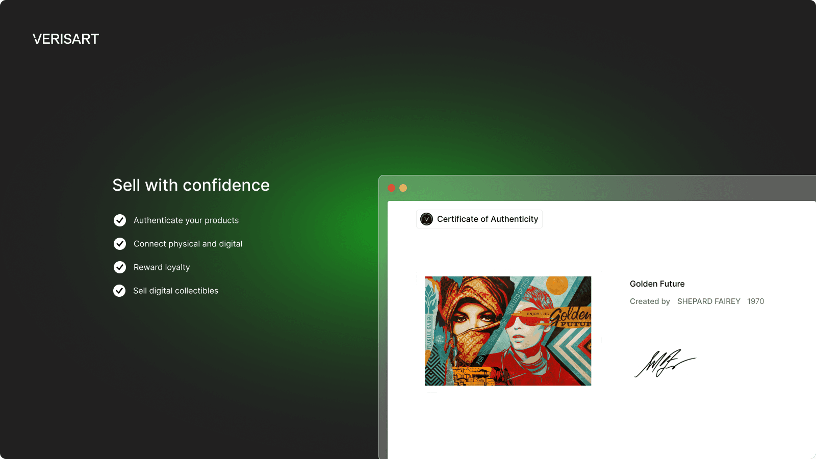 Verisart shown on its Shopify App Store listing.