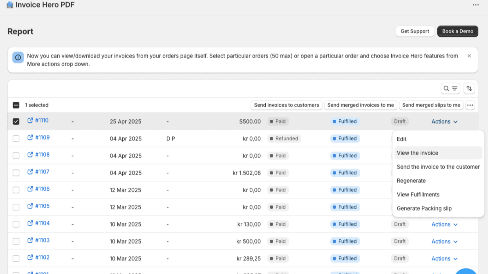 Invoice Hero PDF shown on its Shopify App Store listing.