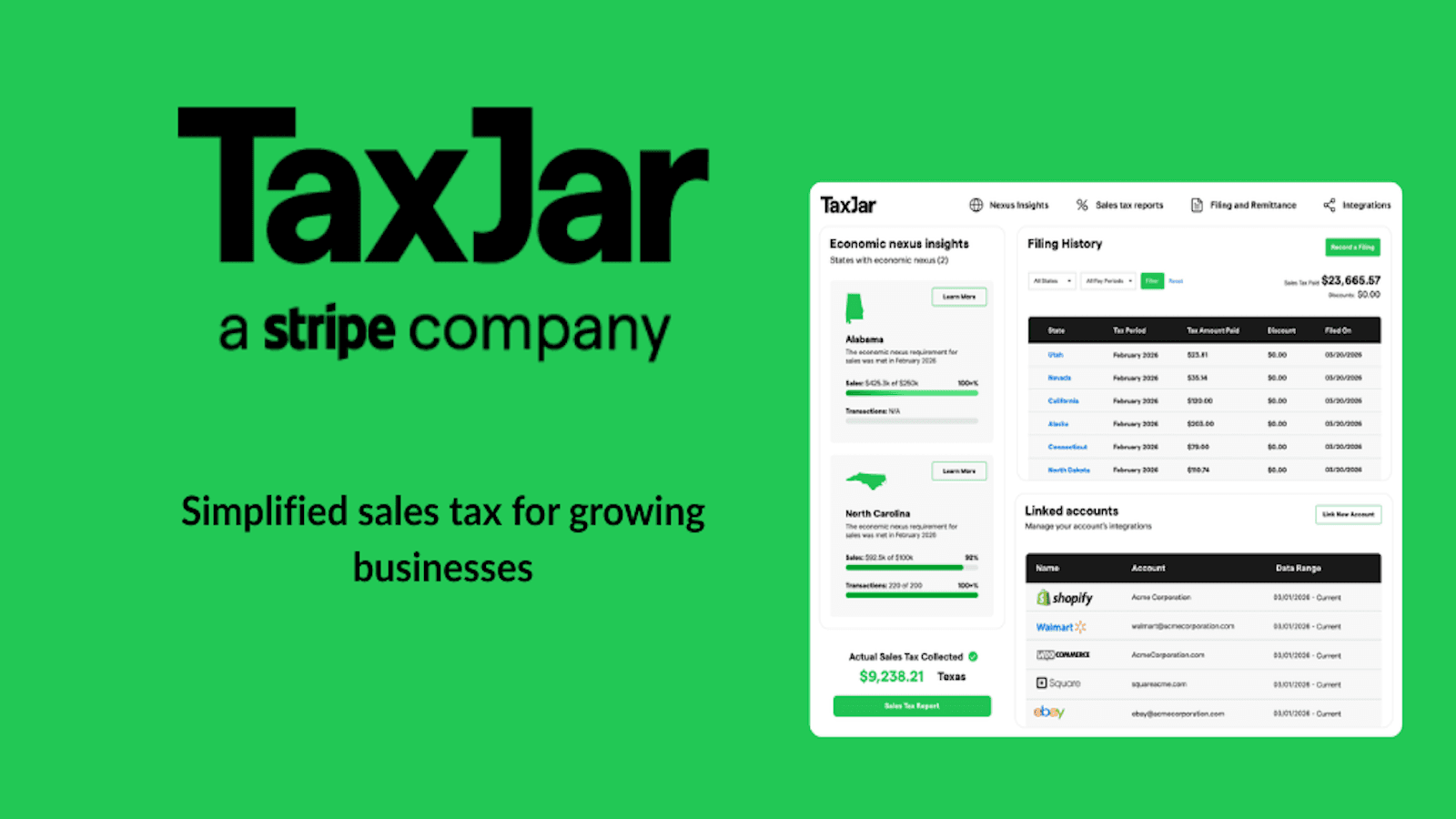 TaxJar by Stripe shown on its Shopify App Store listing.
