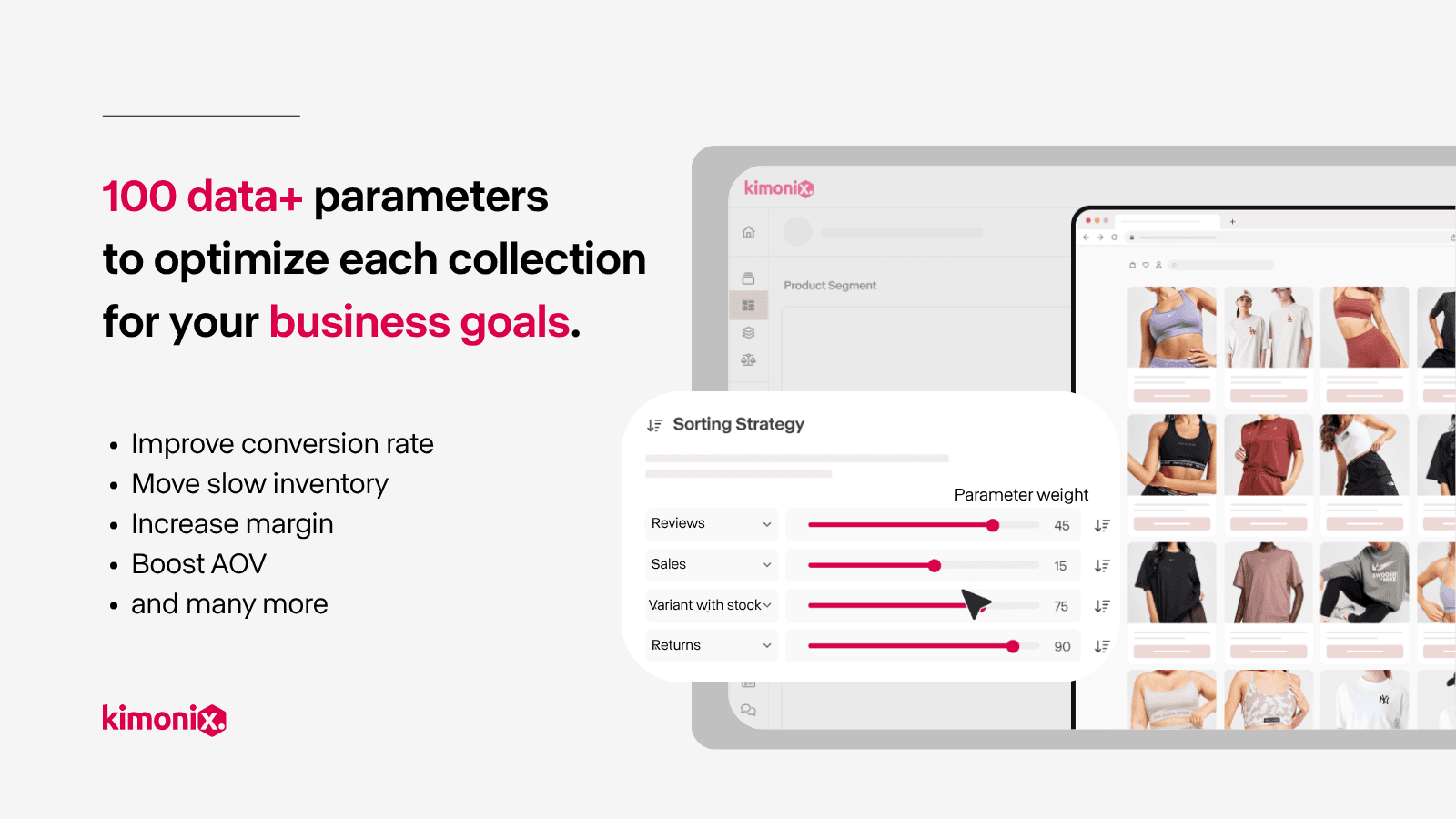 Kimonix Category & Collection Sort shown on its Shopify App Store listing.