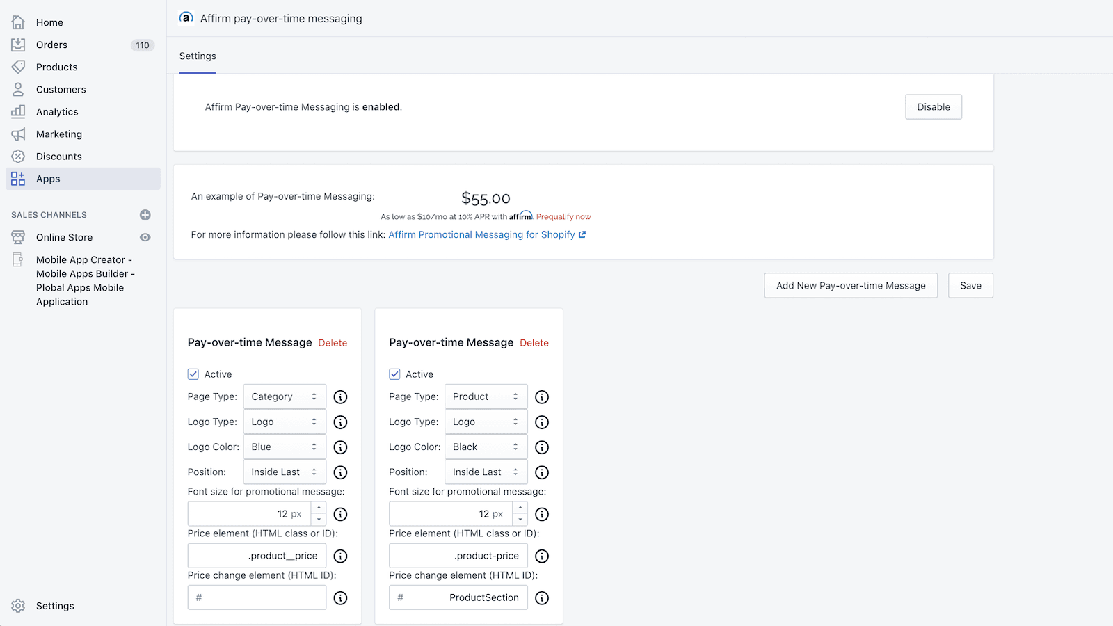 Affirm shown on its Shopify App Store listing.
