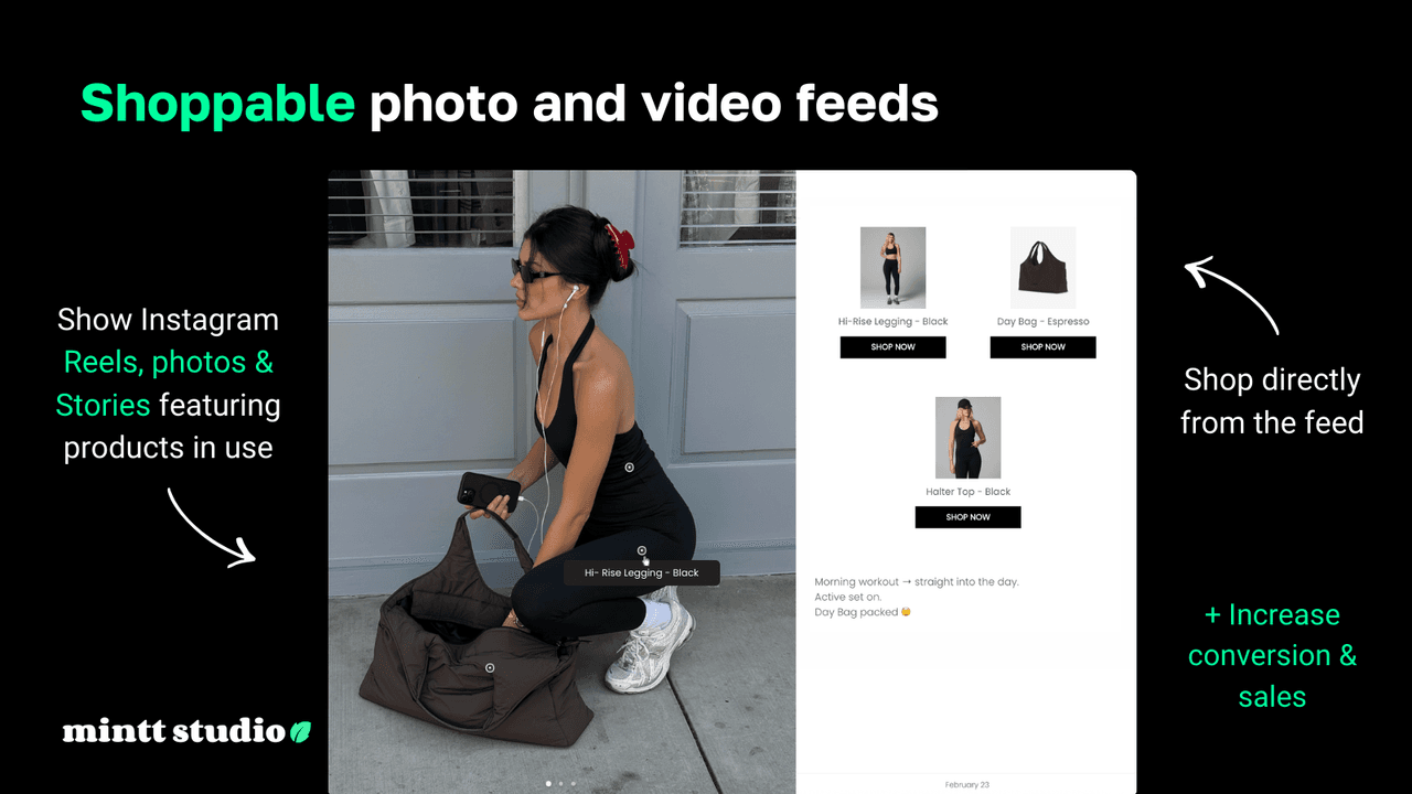 Instafeed shoppable Instagram feed embedded on a Shopify store.