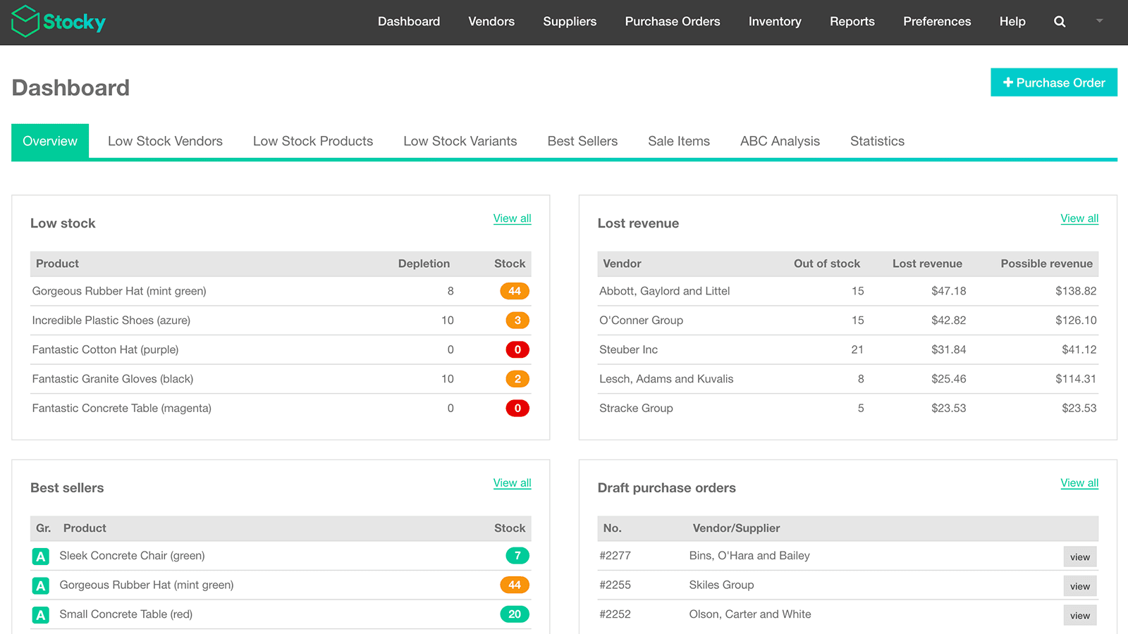 Stocky by Shopify shown on its Shopify App Store listing.