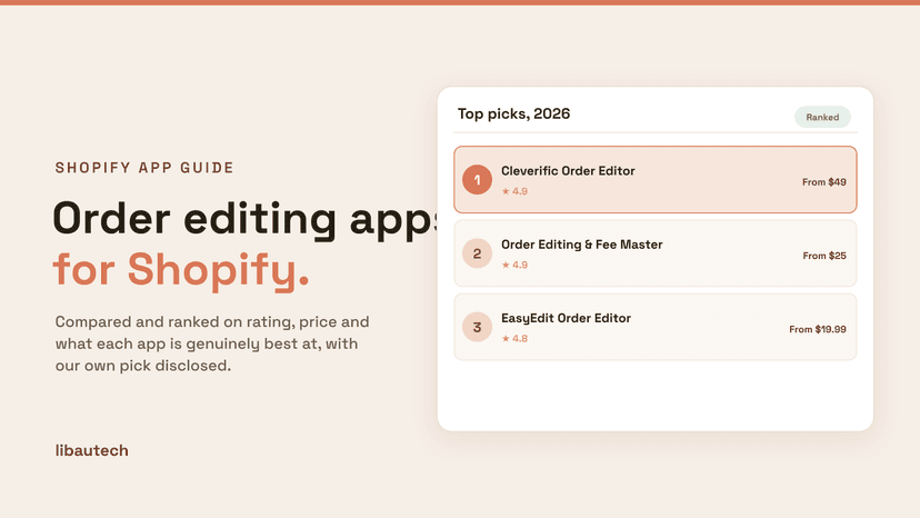 Ranked top Shopify order editing apps for 2026 with ratings and starting prices.