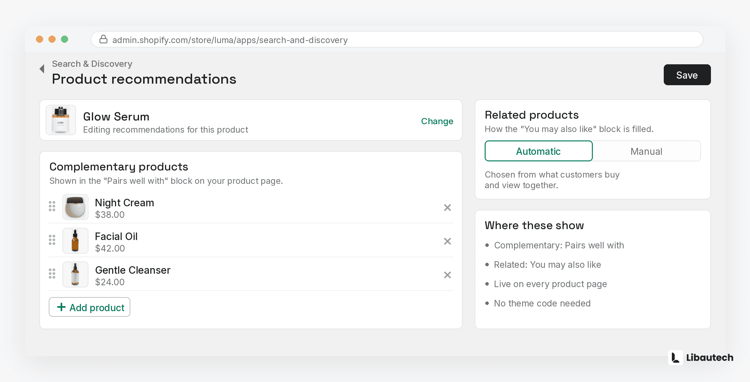 Curating related products in the Shopify Search and Discovery app