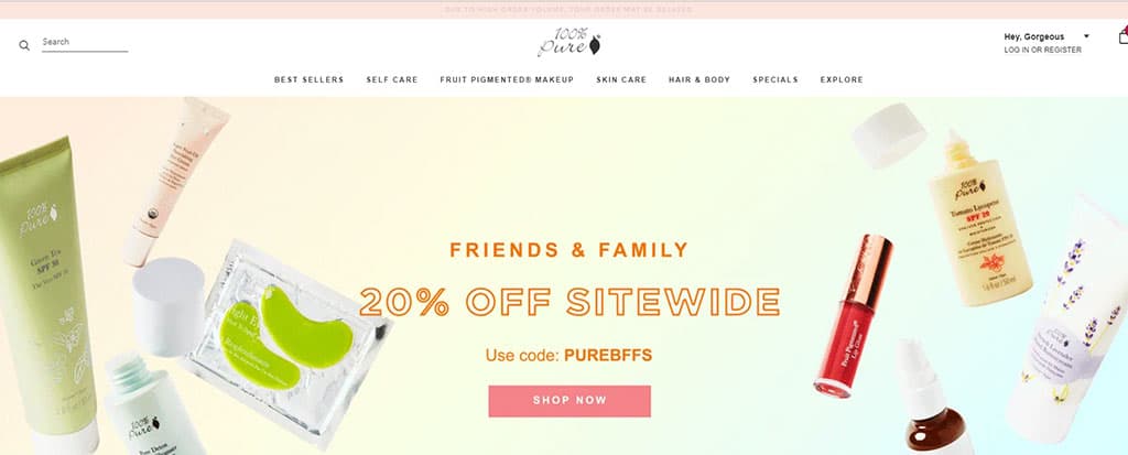 100 percent pure shopify bar