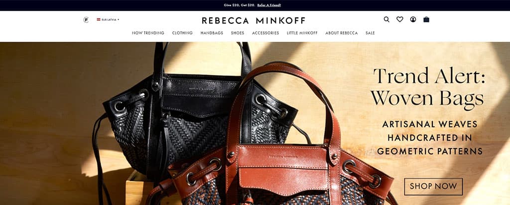 Rebecca Minkoff shopify top bar 