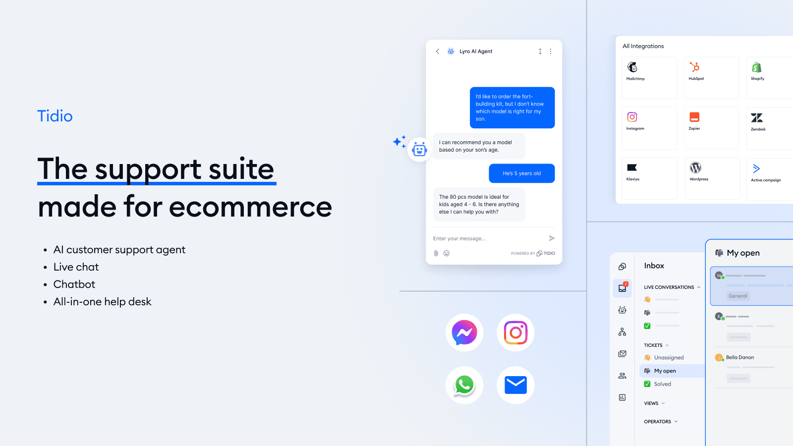 Tidio shown on its Shopify App Store listing.