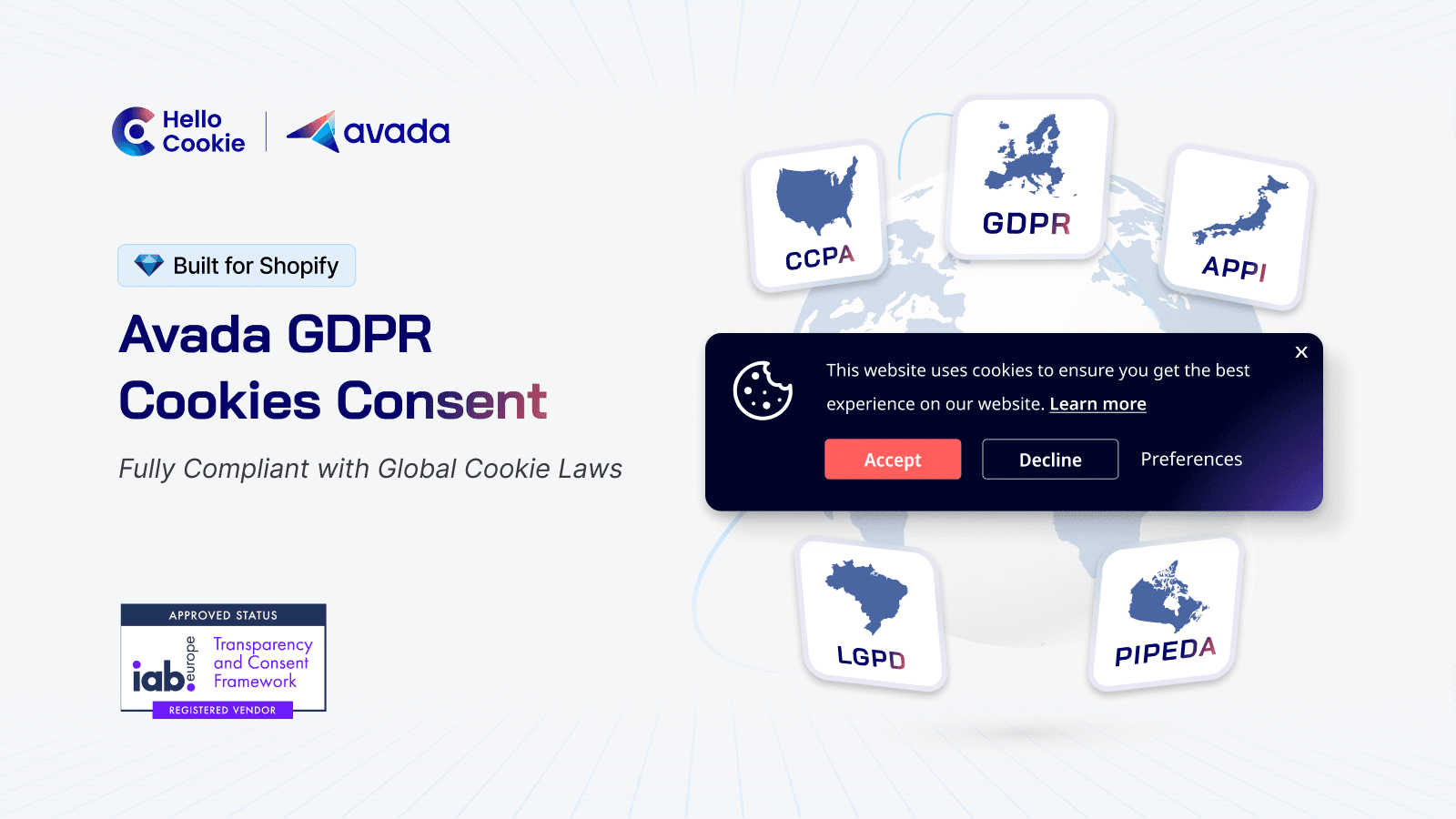 Avada GDPR Cookies, shown on its Shopify App Store listing.