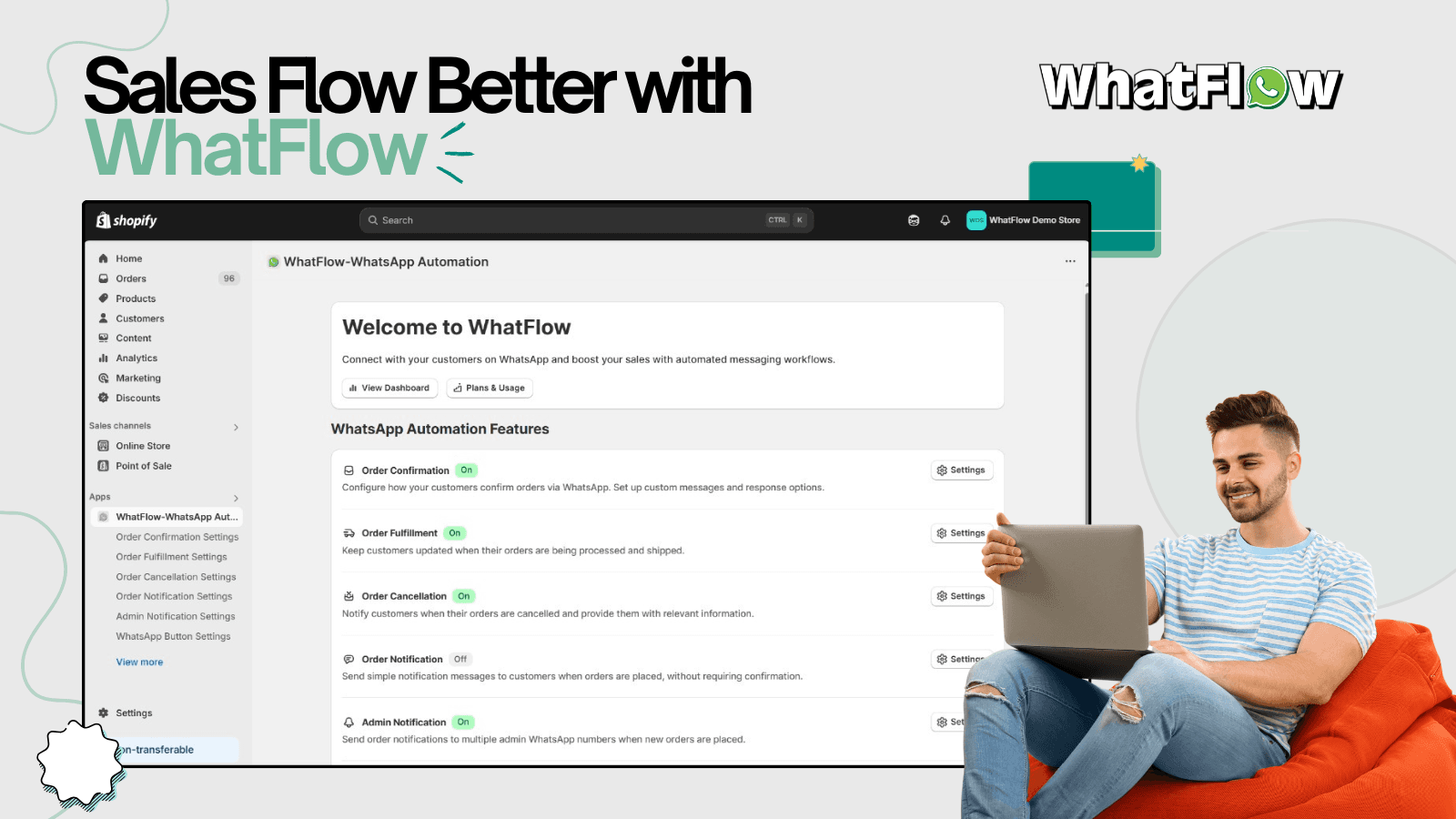 WhatFlow shown on its Shopify App Store listing.