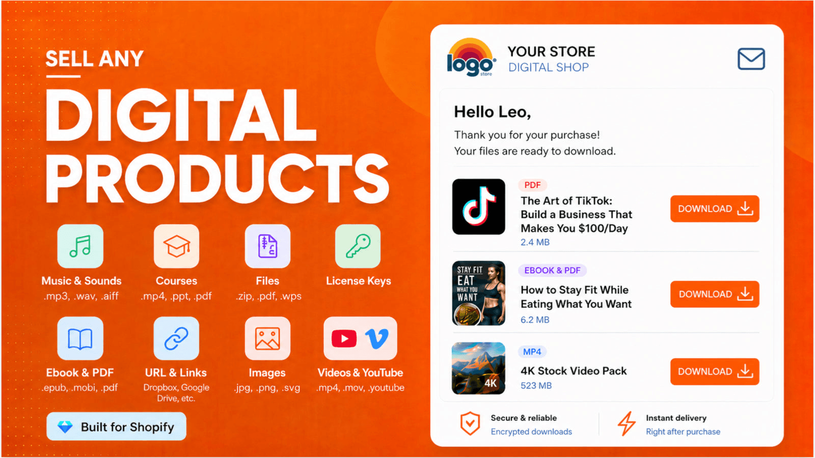BIG Digital Downloads Products shown on its Shopify App Store listing.