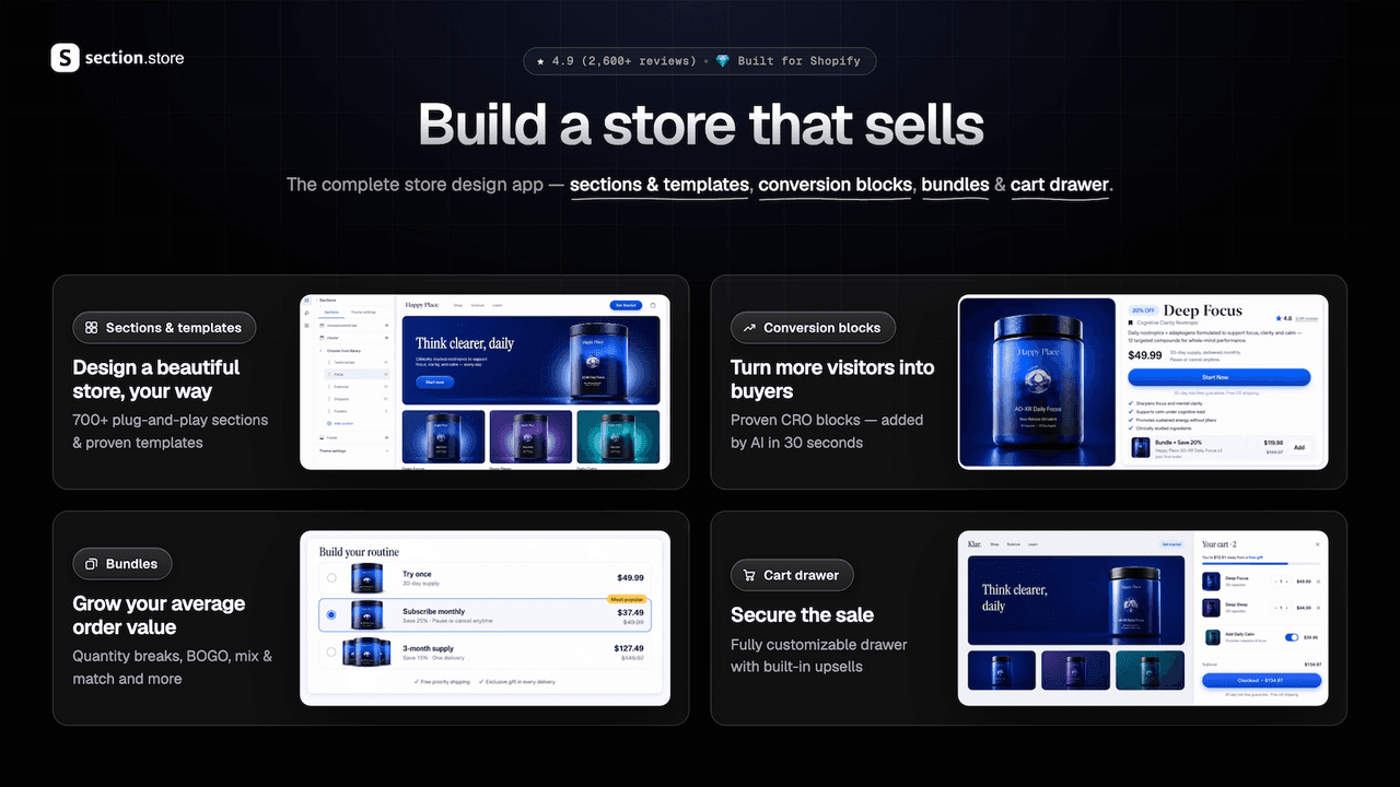 Section Store showing a library of drop-in theme sections.