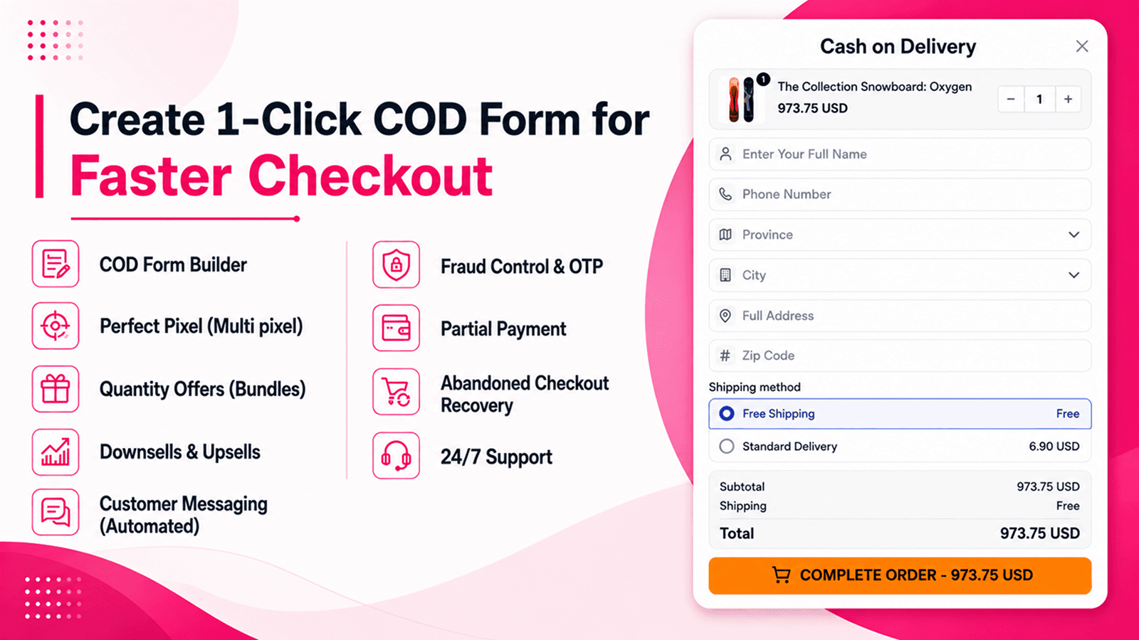 Neo COD Form & Upsell shown on its Shopify App Store listing.