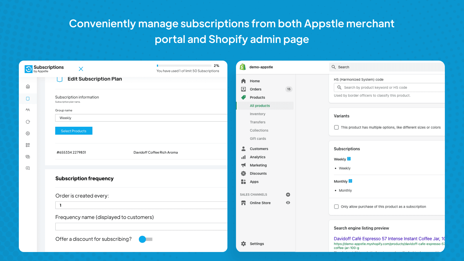 Appstle Subscriptions shown on its Shopify App Store listing.