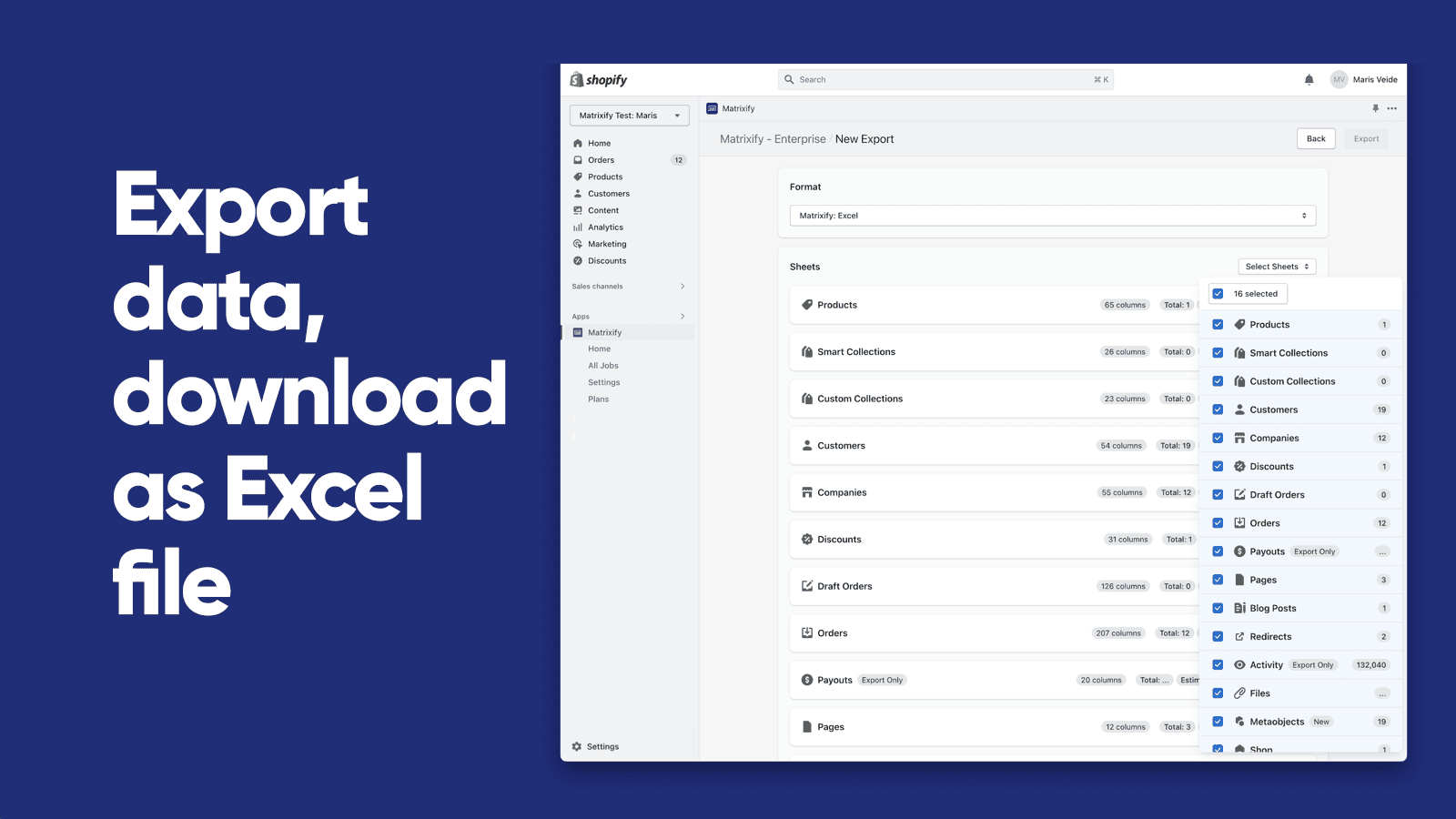 Matrixify shown on its Shopify App Store listing.