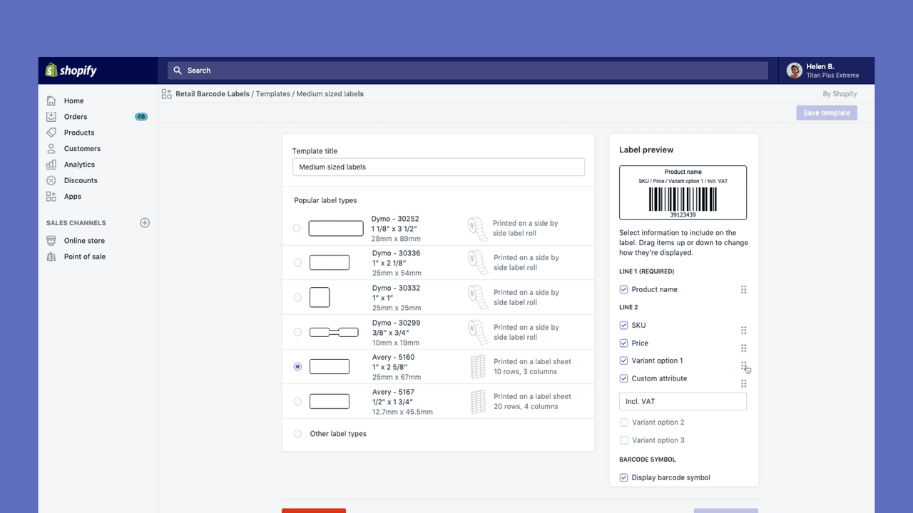Shopify Retail Barcode Labels, the free native barcode label app.