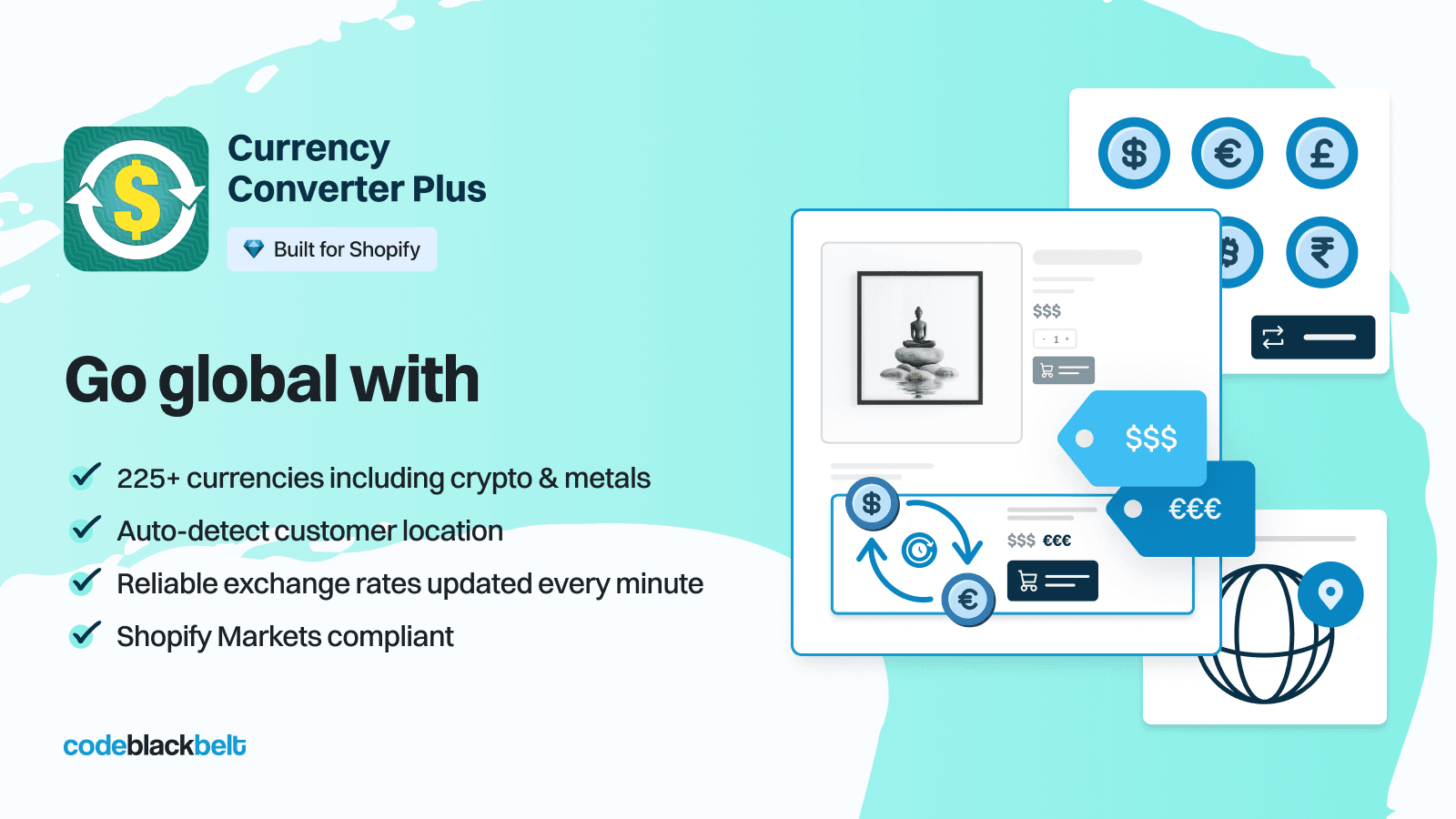Currency Converter Plus shown on its Shopify App Store listing.