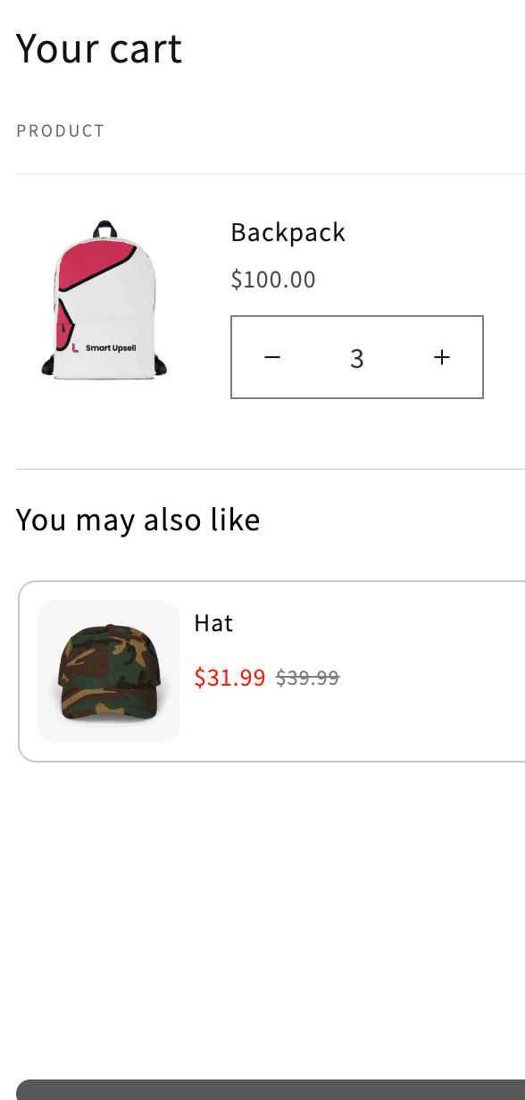 An upsell offer inside the Shopify cart drawer