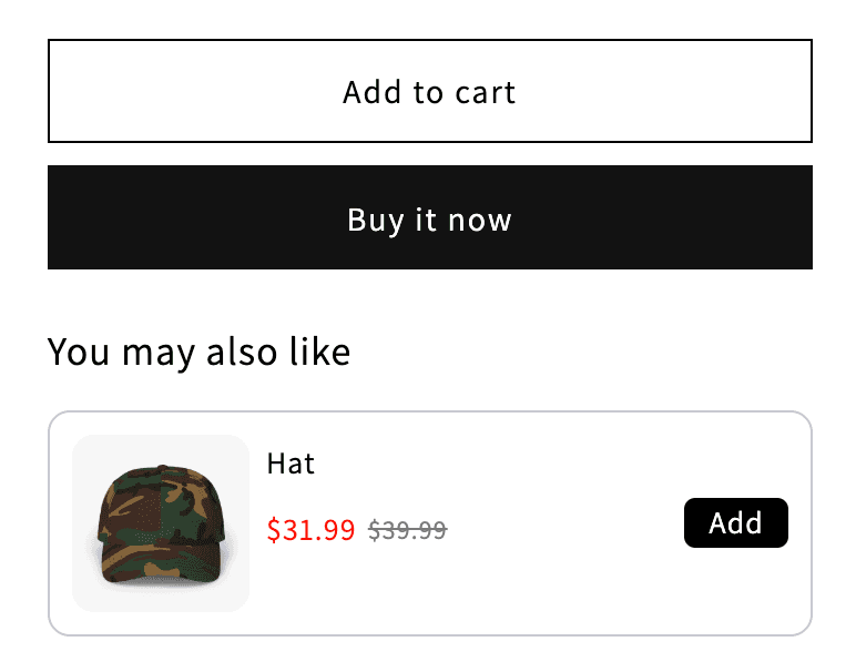 One-click product add-ons on a Shopify product page