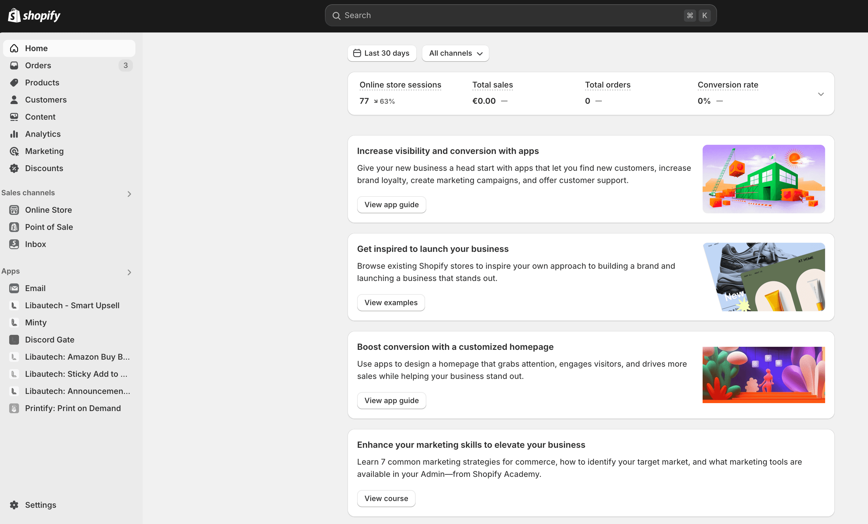 shopify store dashboard
