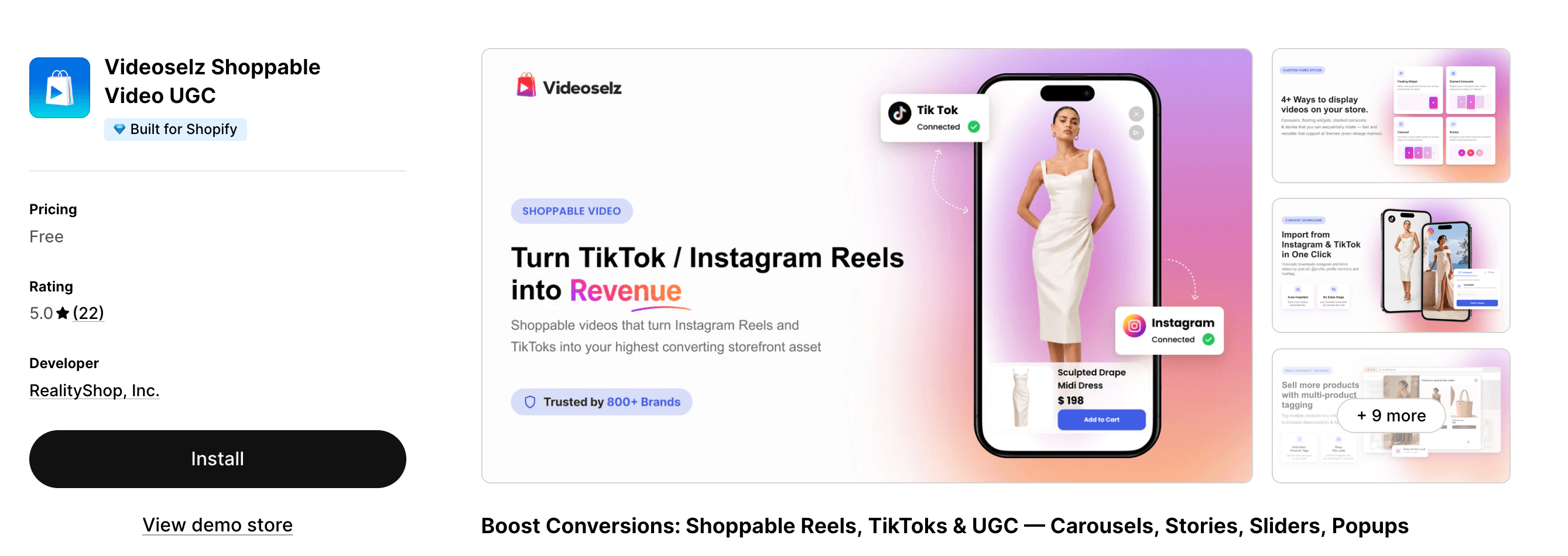 Videoselz Shoppable Video UGC Shopify app