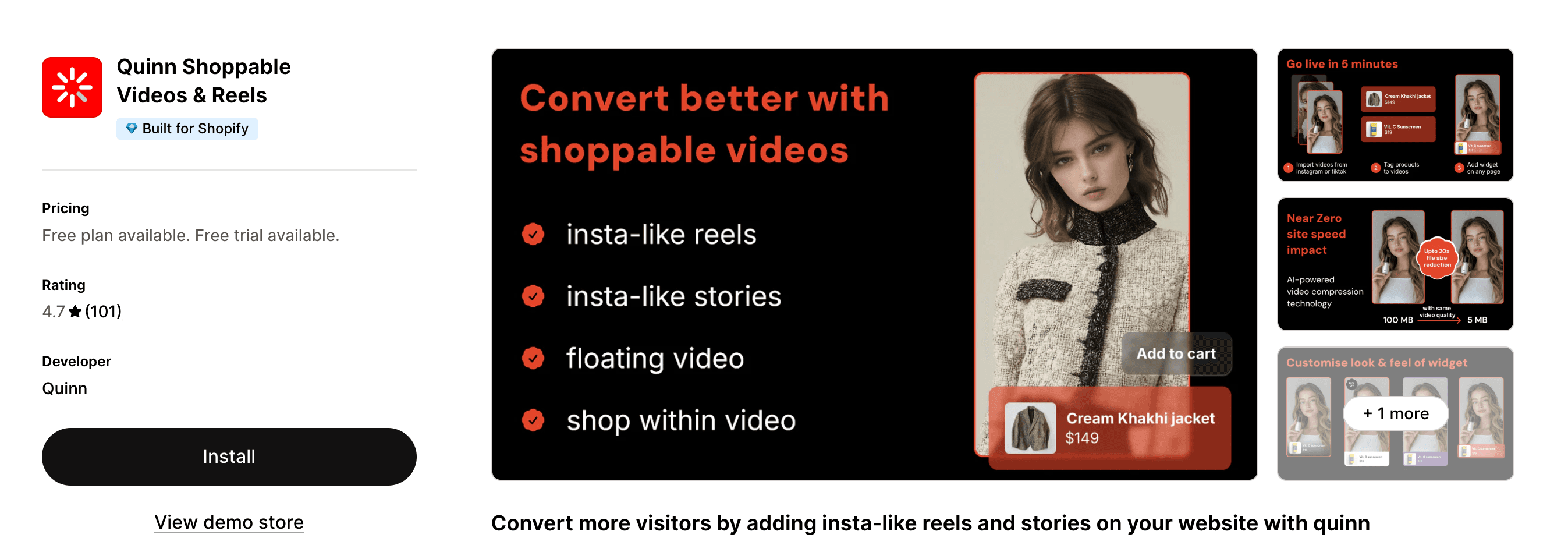 Quinn Shoppable Videos and Reels Shopify app